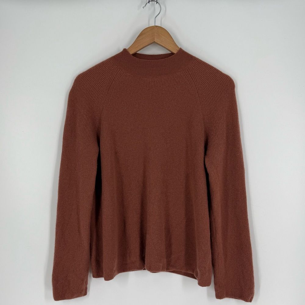 Vince 100% Cashmere Ribbed Knit Mock Neck Sweater In Brown | Size Xs